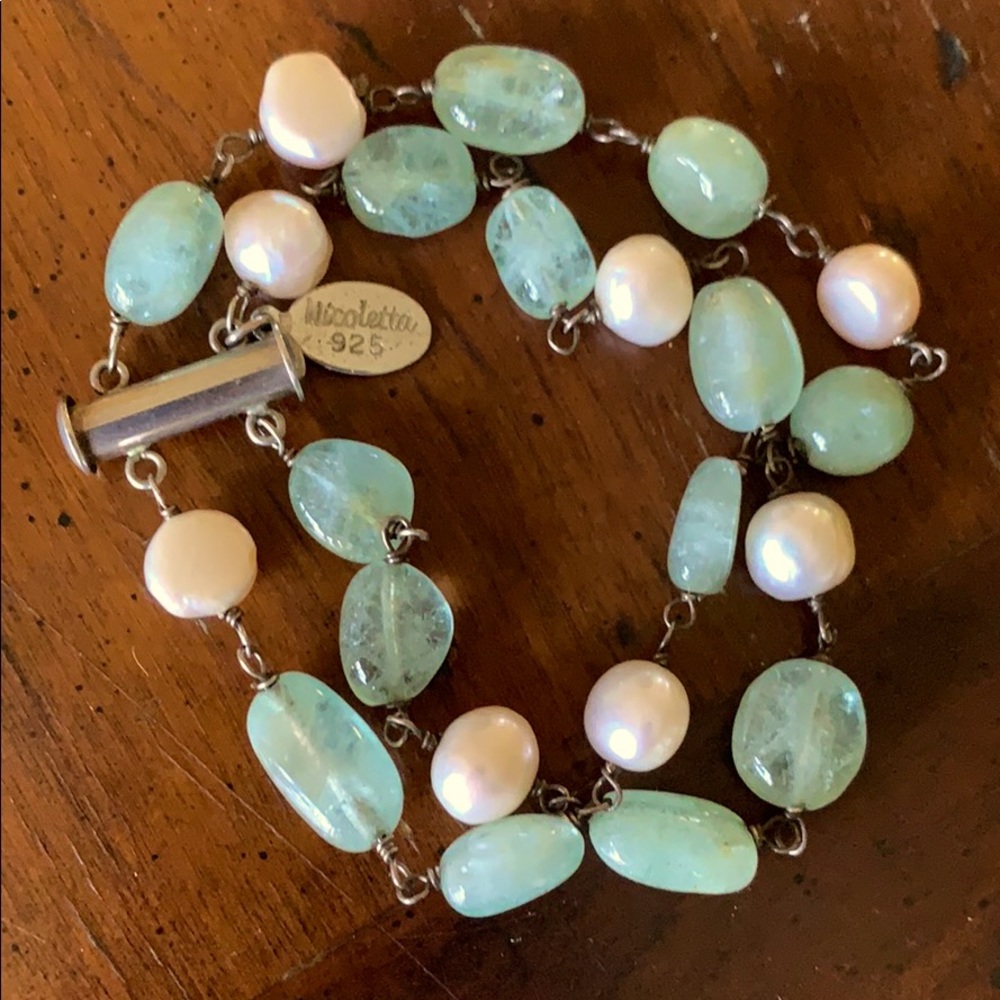 Nicoletta Ster. Silver 925 pearl/peridot bracelet.